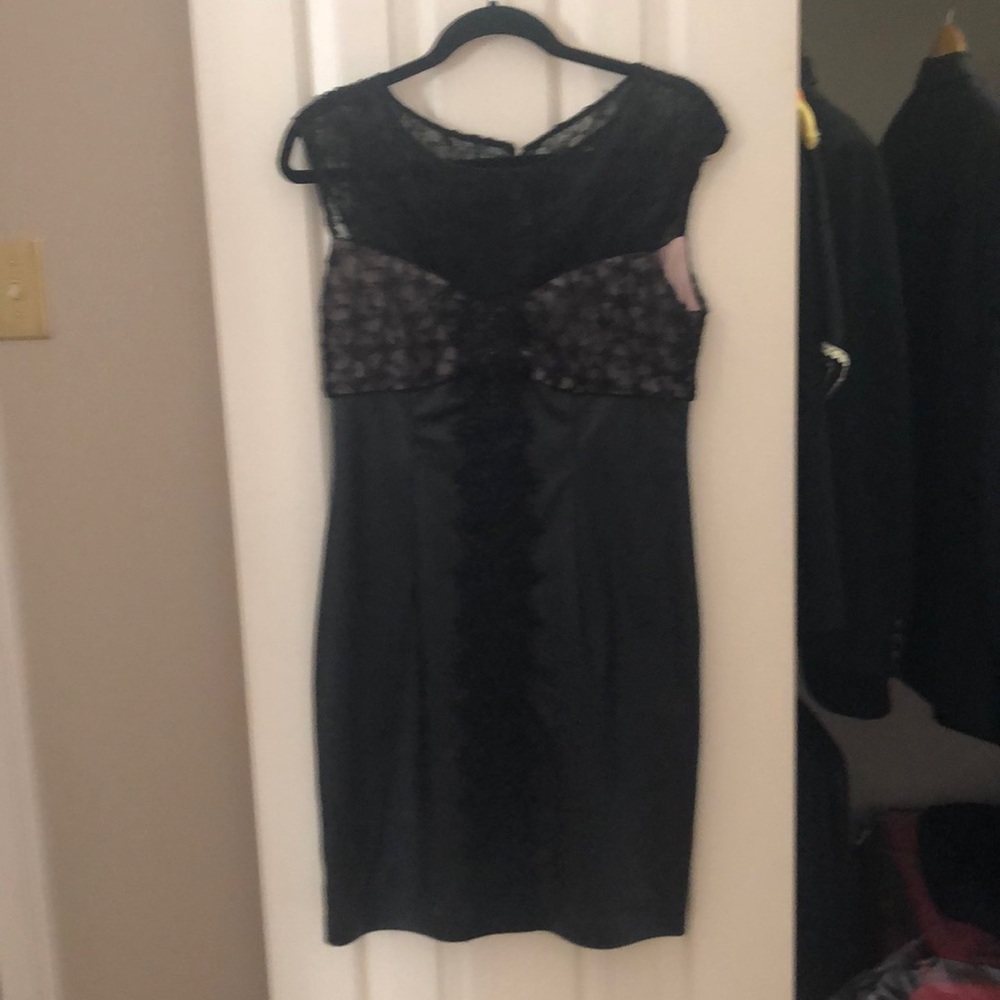 Black and lace pleather dress